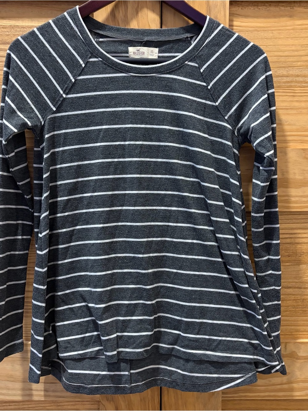 Hollister Gray & White Striped Long Sleeve Tee Soft Cotton Size XS